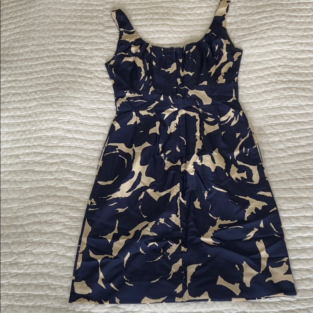 J. Crew Sz. 2 Silk Navy/Tan Print Dress - Picture 6 of 8